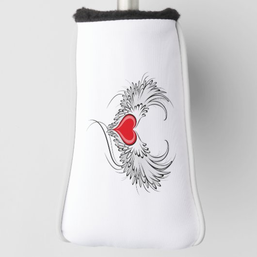 Rode engel hart met vleugels golfheadcover (Draai 90)