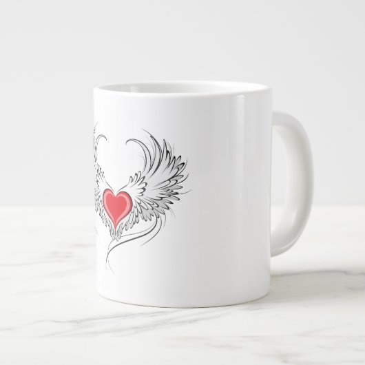 Rode engel hart met vleugels grote koffiekop (Voorkant rechts)