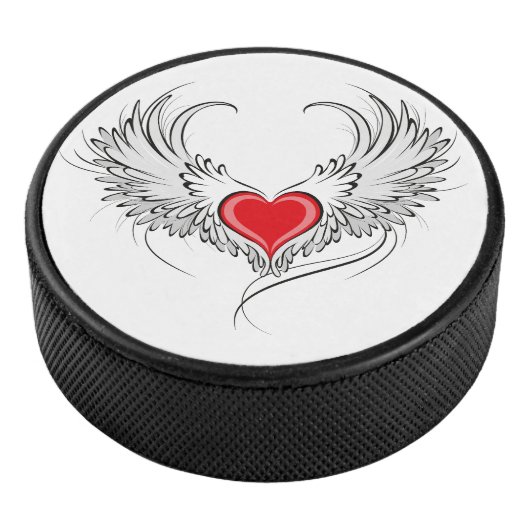 Rode Engel Hart met vleugels Hockey Puck (3/4)