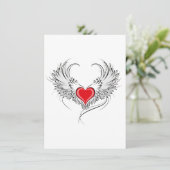 Rode engel hart met vleugels informatiekaartje (Staand voorkant)