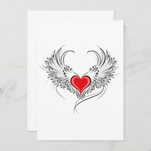 Rode engel hart met vleugels informatiekaartje (Voorkant / Achterkant)