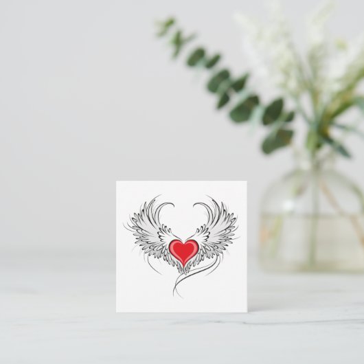 Rode Engel Hart met vleugels Informatiekaartje (Staand voorkant)