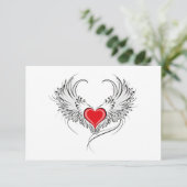 Rode engel hart met vleugels informatiekaartje (Staand voorkant)