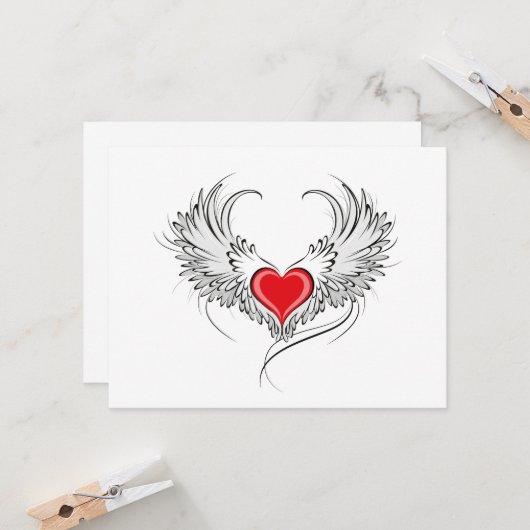 Rode Engel Hart met vleugels Kaart (Voorkant / Achterkant in situ)