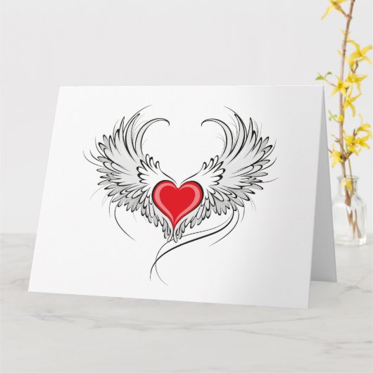 Rode Engel Hart met vleugels Kaart (Gele Bloem)