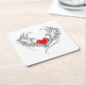 Rode engel hart met vleugels kartonnen onderzetters (Schuin)