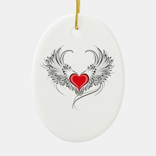 Rode Engel Hart met vleugels Keramisch Ornament (Voorkant)