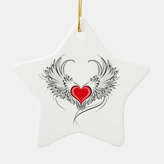 Rode engel hart met vleugels keramisch ornament (Voorkant)
