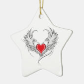 Rode engel hart met vleugels keramisch ornament (Links)