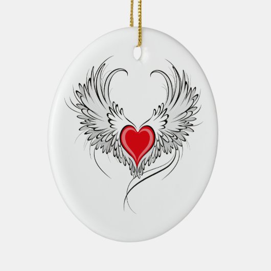 Rode Engel Hart met vleugels Keramisch Ornament (Rechts)