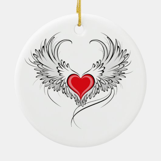 Rode Engel Hart met vleugels Keramisch Ornament (Achterkant)