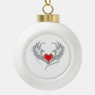 Rode Engel Hart met vleugels Keramische Bal Ornament