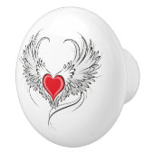 Rode engel hart met vleugels keramische knop (Rechts)