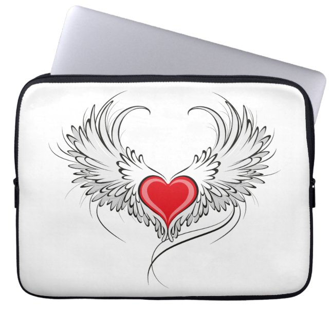 Rode Engel Hart met vleugels Laptop Sleeve (Voorkant)