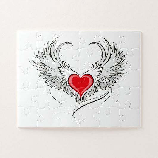 Rode engel hart met vleugels legpuzzel (Horizontaal)