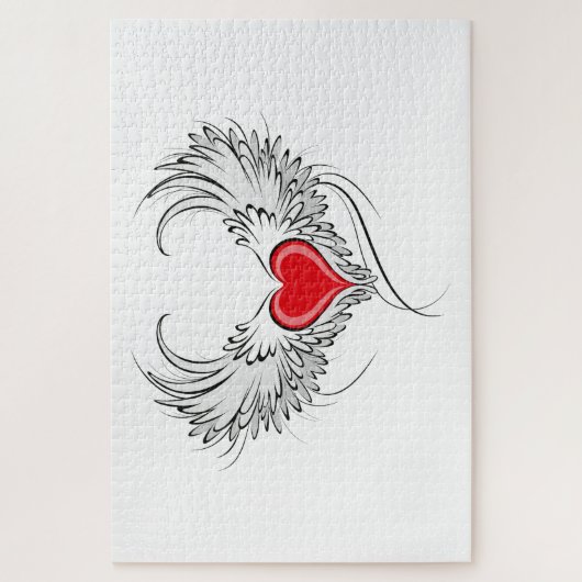 Rode engel hart met vleugels legpuzzel (Verticaal)