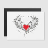 Rode engel hart met vleugels magnetische uitnodiging (Voorkant / Achterkant)