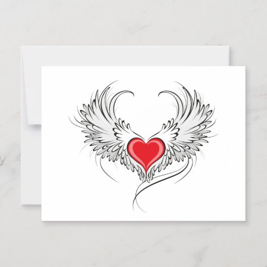Rode engel hart met vleugels magnetische uitnodiging (Voorkant)
