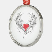 Rode engel hart met vleugels metalen ornament (Links)
