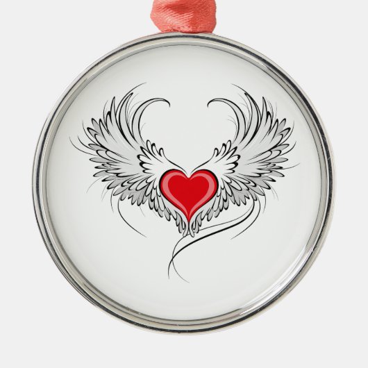 Rode engel hart met vleugels metalen ornament (Voorkant)