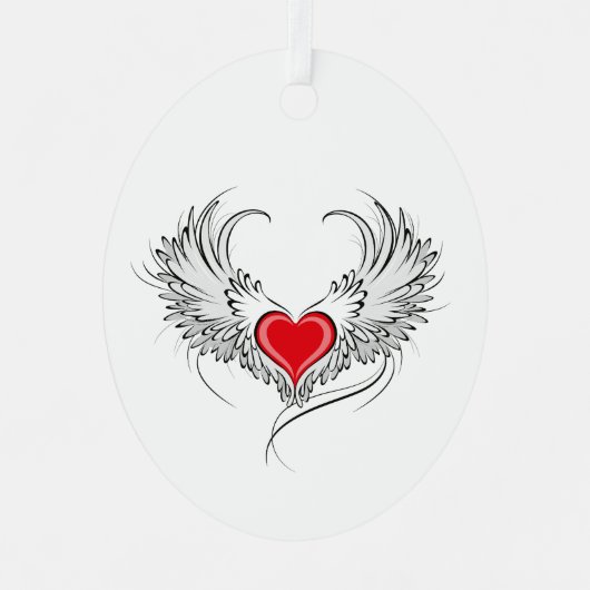 Rode engel hart met vleugels metalen ornament (Voorkant)