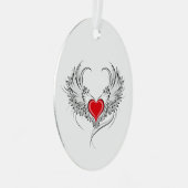 Rode engel hart met vleugels metalen ornament (Voorkant Rechts)