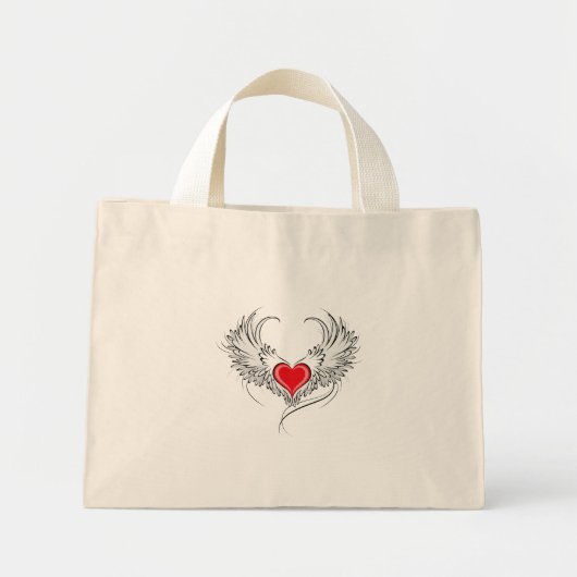 Rode Engel Hart met vleugels Mini Tote Bag (Voorkant)
