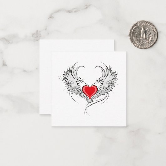 Rode engel hart met vleugels notitiekaartje (Voorkant / Achterkant in situ)