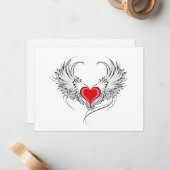 Rode engel hart met vleugels notitiekaartje (Voorkant / Achterkant in situ)