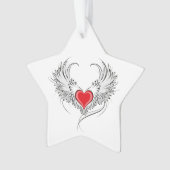 Rode engel hart met vleugels ornament (voorkant)