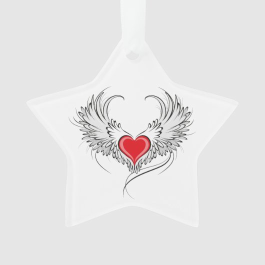 Rode engel hart met vleugels ornament (voorkant)