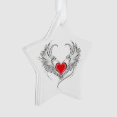 Rode engel hart met vleugels ornament (voorkant)