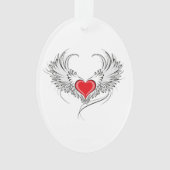 Rode engel hart met vleugels ornament (voorkant)