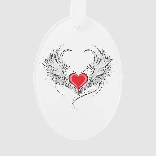 Rode engel hart met vleugels ornament (achterkant)