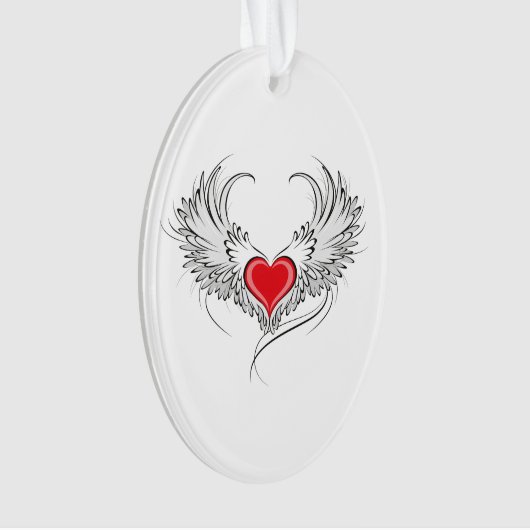 Rode engel hart met vleugels ornament (voorkant)