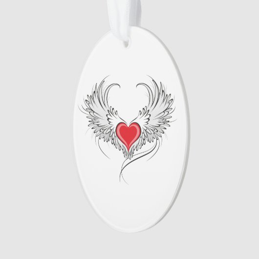 Rode engel hart met vleugels ornament (voorkant)