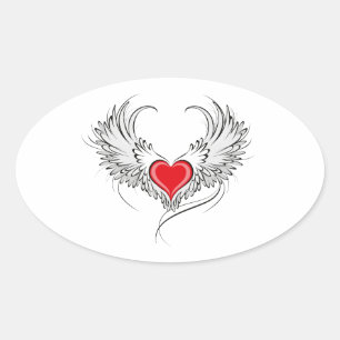 Rode Engel Hart met vleugels Ovale Sticker
