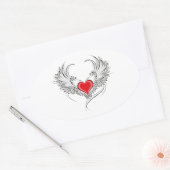 Rode Engel Hart met vleugels Ovale Sticker (Envelop)