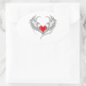 Rode Engel Hart met vleugels Ovale Sticker (Tas)
