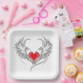 Rode engel hart met vleugels papieren bordje (Feest)