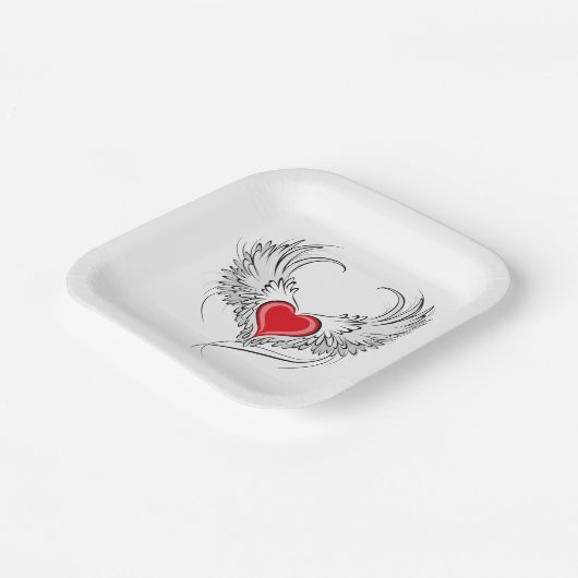 Rode Engel Hart met vleugels Papieren Bordje (Gebogen)