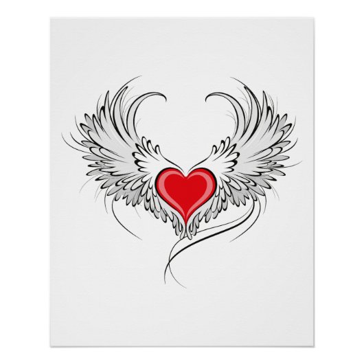 Rode engel hart met vleugels perfect poster (Voorkant)