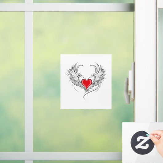 Rode Engel Hart met vleugels Raamsticker (Huis)