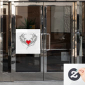 Rode engel hart met vleugels raamsticker (Kantoordeur)
