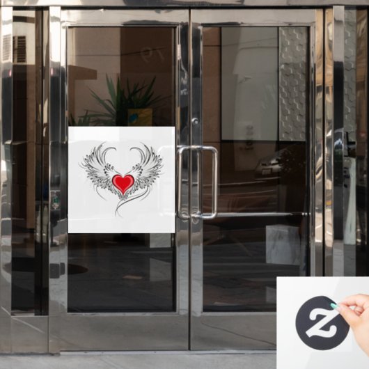 Rode engel hart met vleugels raamsticker (Kantoordeur)