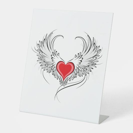 Rode Engel Hart met vleugels Reclamebord Met Voetstuk (Voorkant)