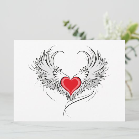 Rode Engel Hart met vleugels Save The Date (Staand voorkant)