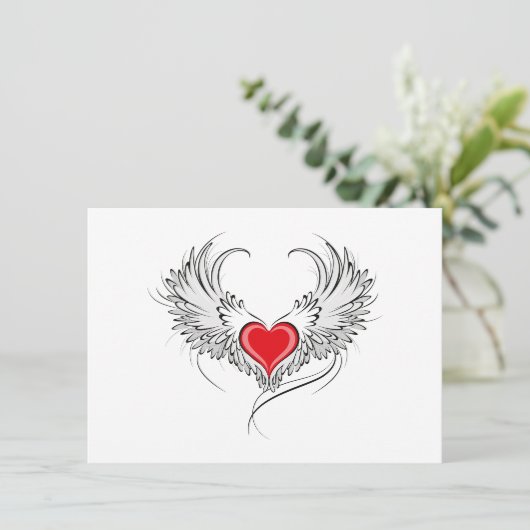 Rode engel hart met vleugels save the date (Staand voorkant)