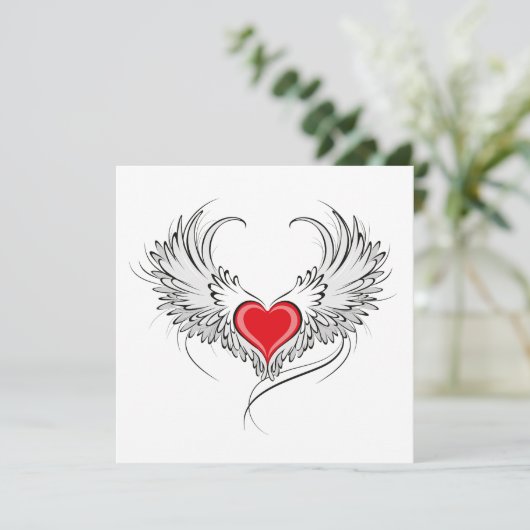 Rode Engel Hart met vleugels Save The Date (Staand voorkant)