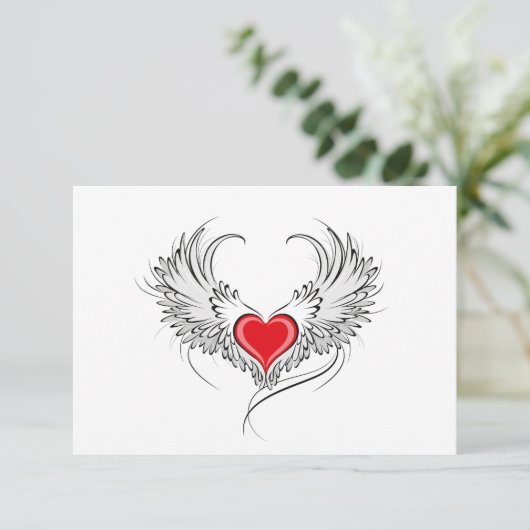 Rode engel hart met vleugels save the date (Staand voorkant)